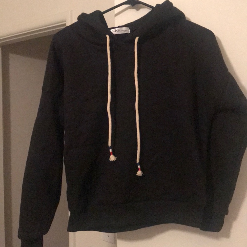 Hooded crop top sweatshirt.